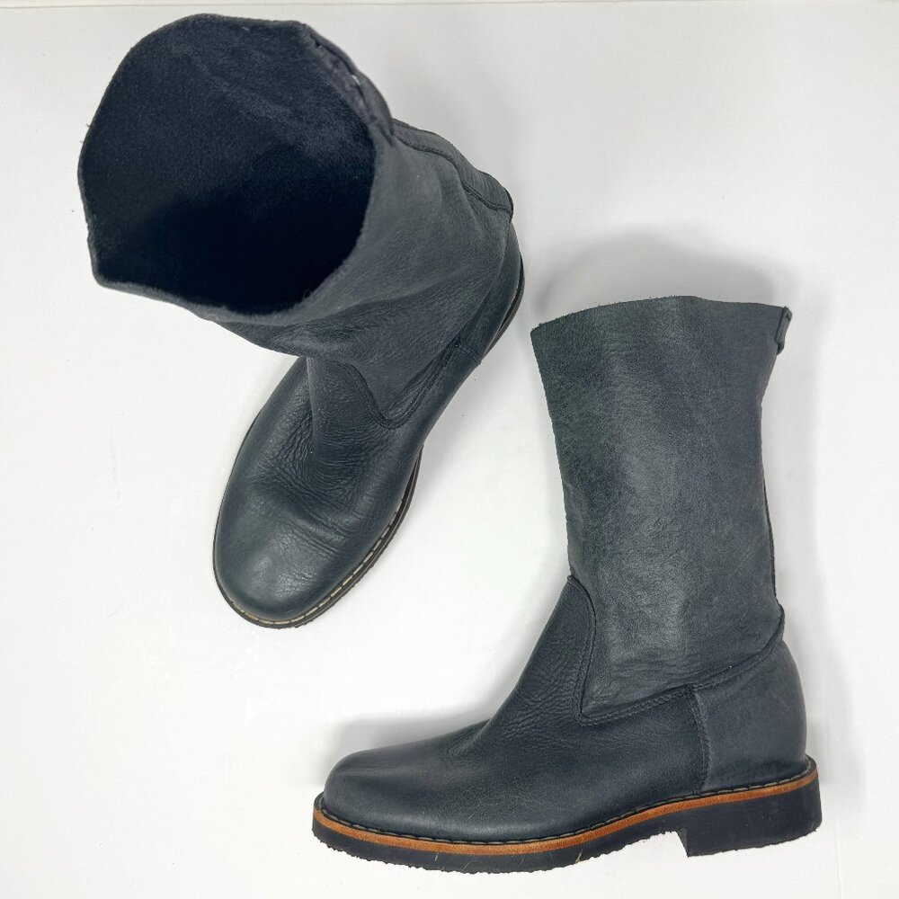 Roots Classic Slouchy Navy Blue Leather Boots US 5